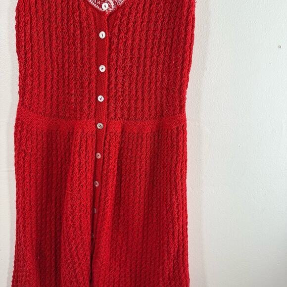 Zara Red White Pointelle Knit Scallop Hem Mini Dress Small Blogger Favorite - Picture 9 of 15